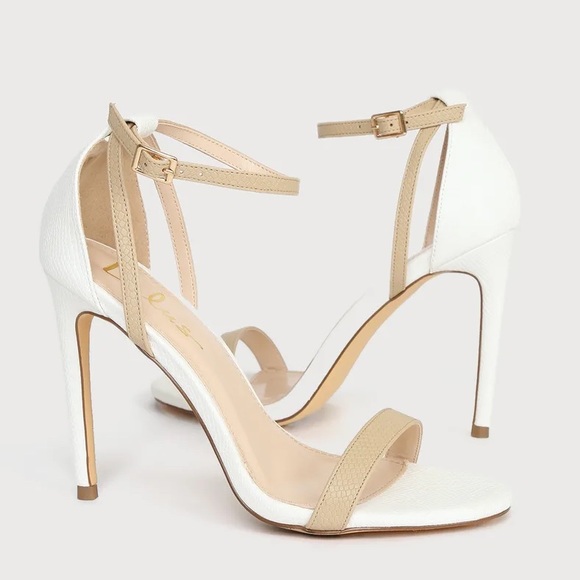 NEW Lulus Sila White and Light Nude Snake Ankle Strap Heels Size 8.5 - Picture 3 of 4